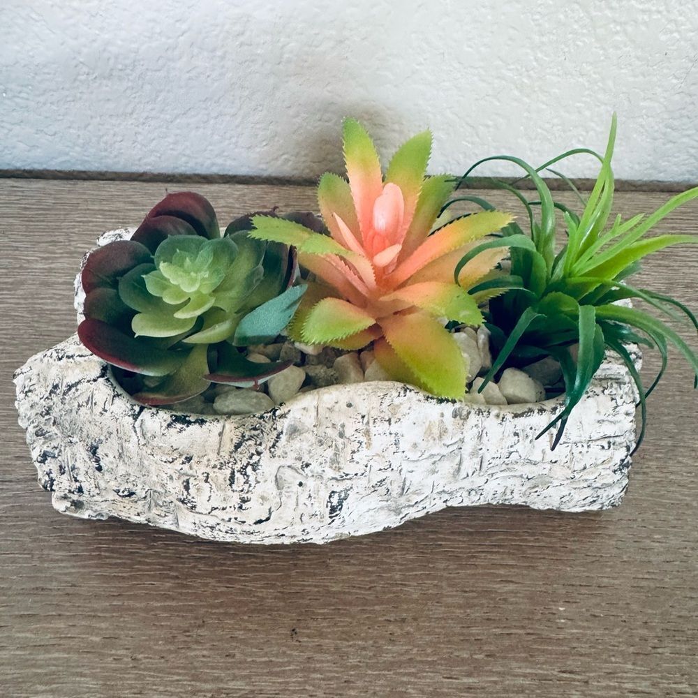 Succulent Stone Log Planter Floral Plant Arrangement